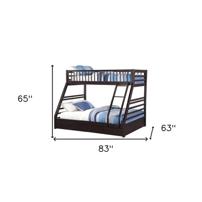 Espresso Twin Over Queen Solid Wood Bunk Bed With Storage HomeRoots
