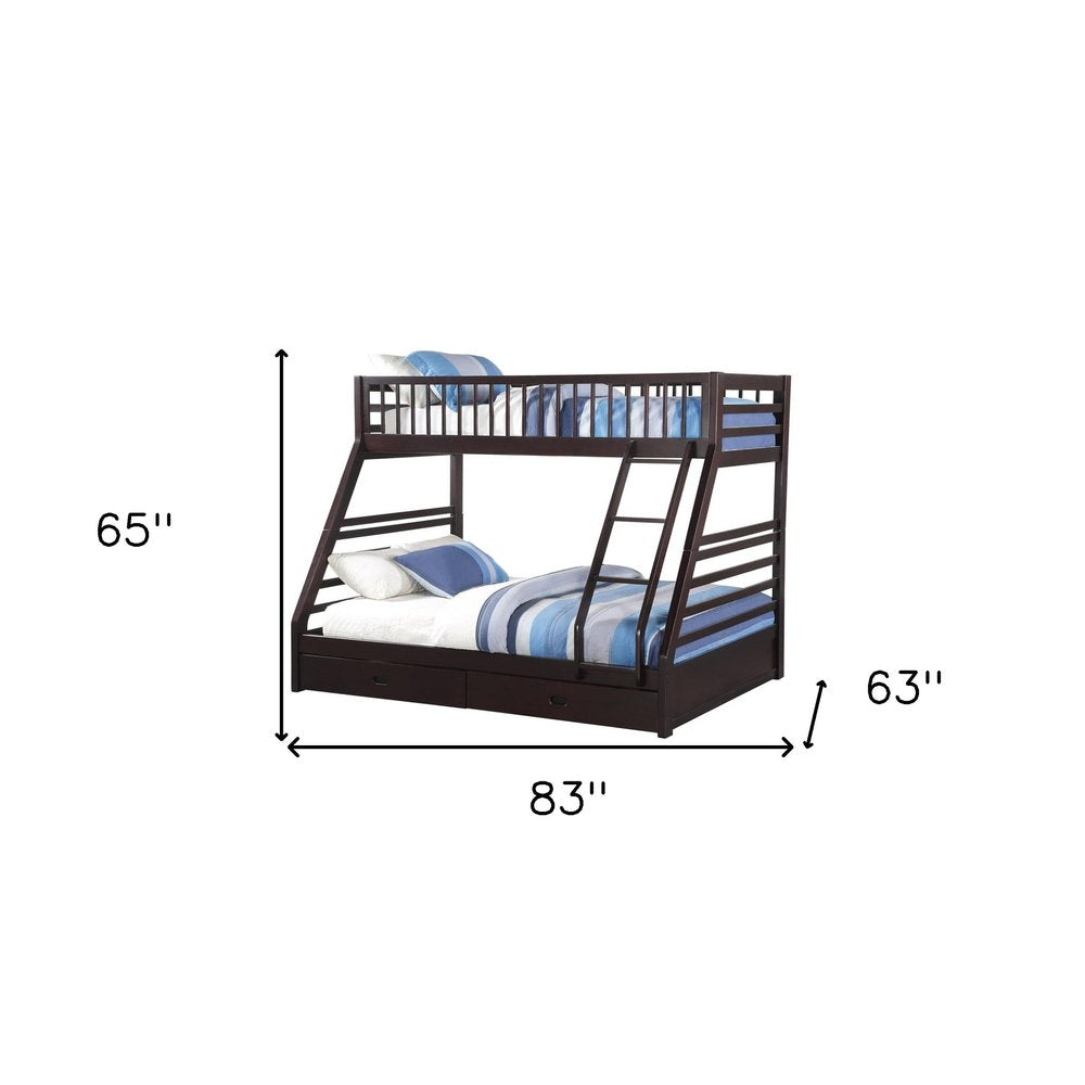 Espresso Twin Over Queen Solid Wood Bunk Bed With Storage — view 3