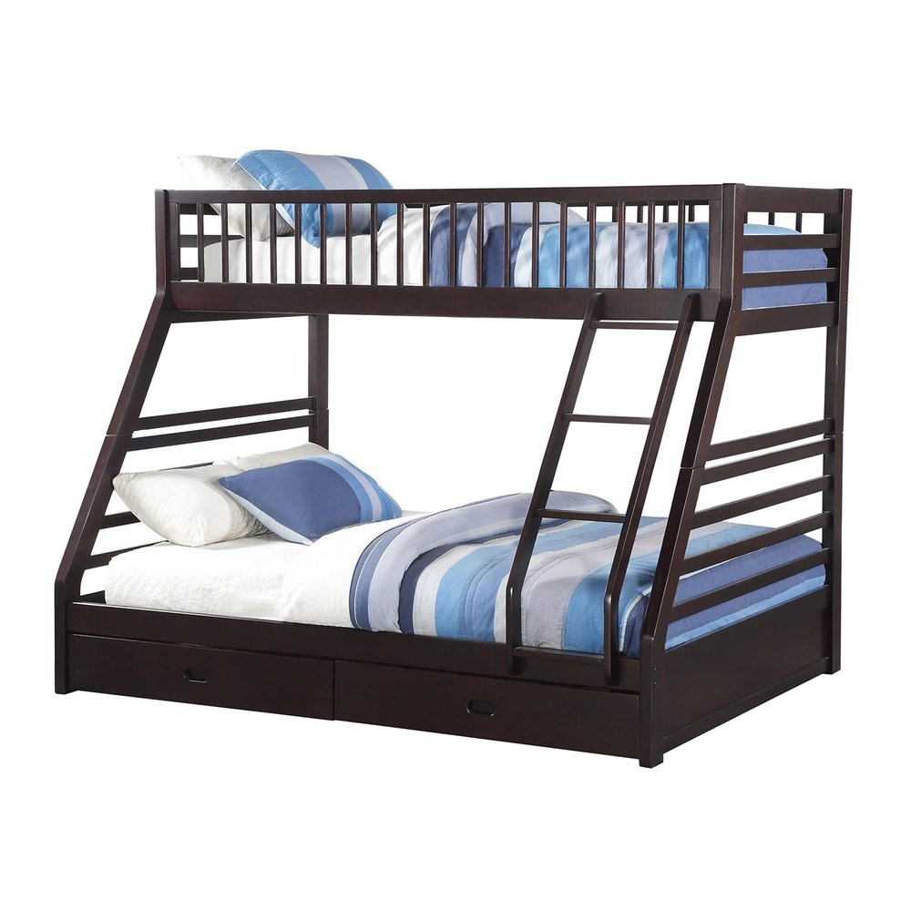 Espresso Twin Over Queen Solid Wood Bunk Bed With Storage — view 1