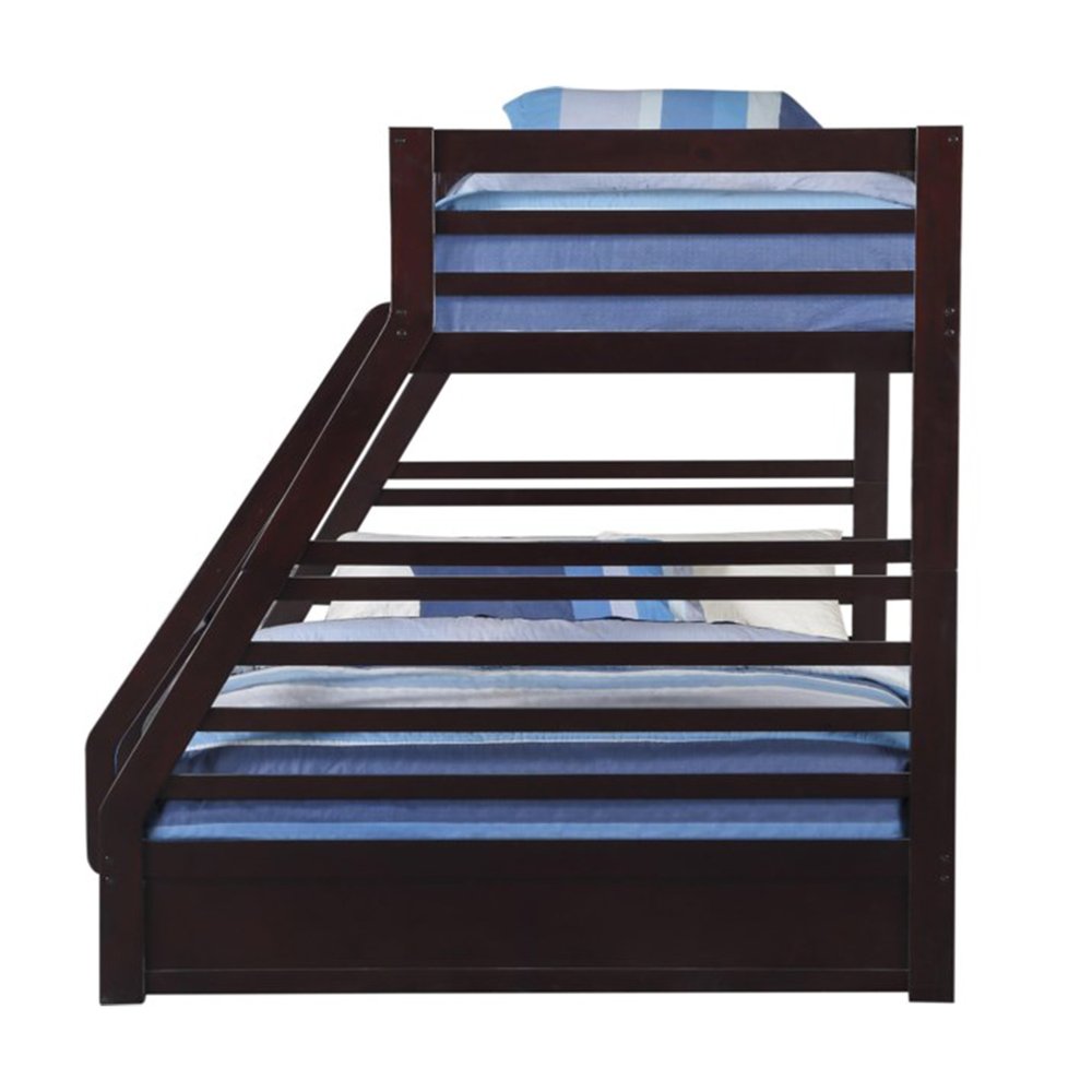 Espresso Twin Over Queen Solid Wood Bunk Bed With Storage HomeRoots