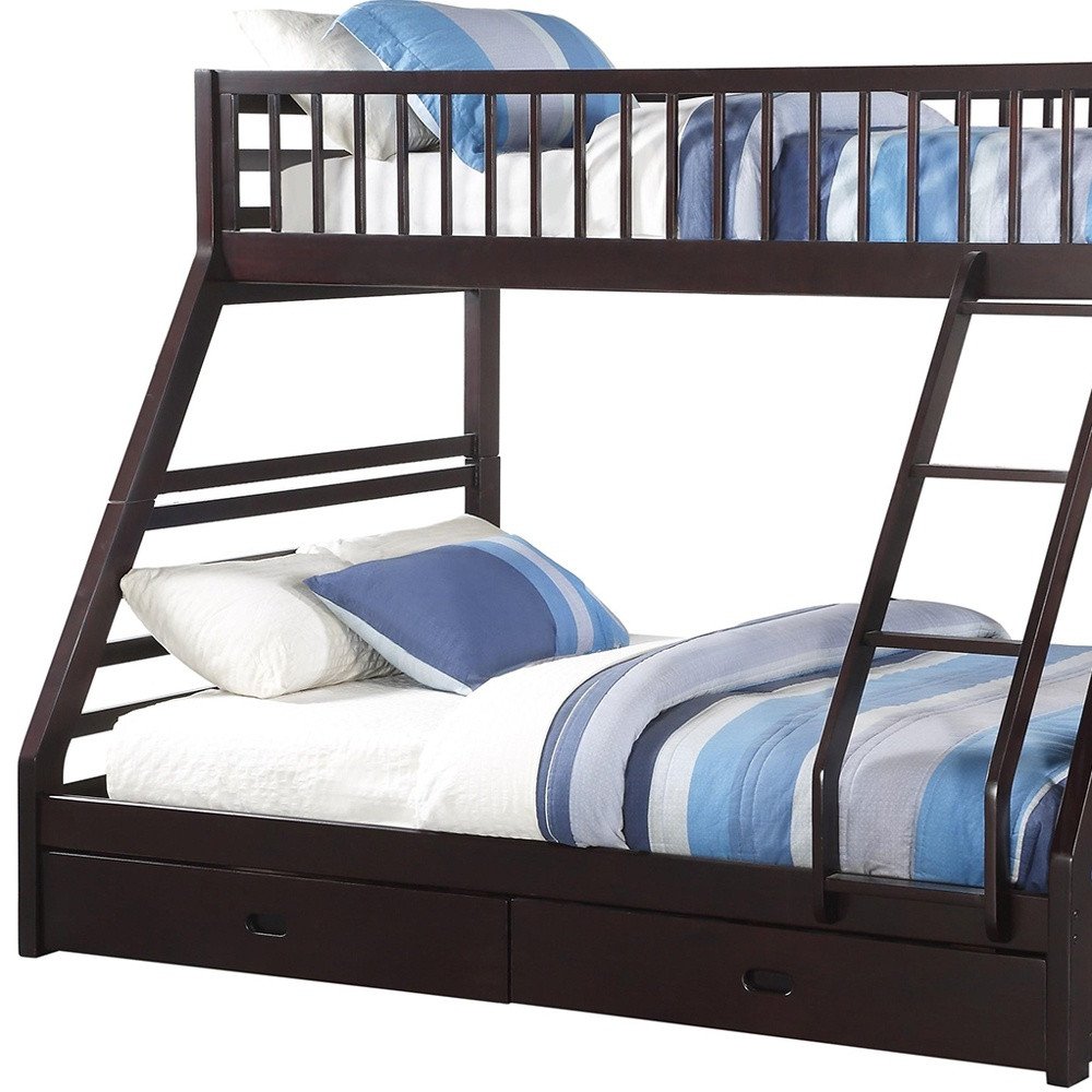 Espresso Twin Over Queen Solid Wood Bunk Bed With Storage — view 5