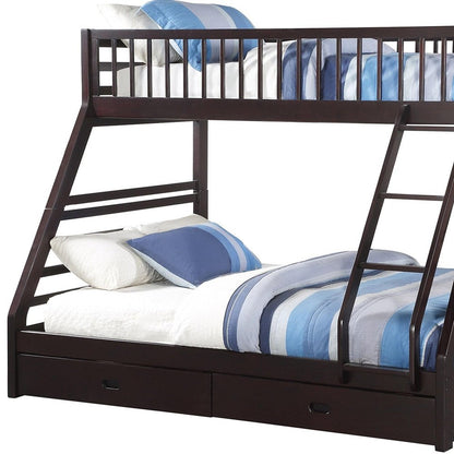 Espresso Twin Over Queen Solid Wood Bunk Bed With Storage HomeRoots