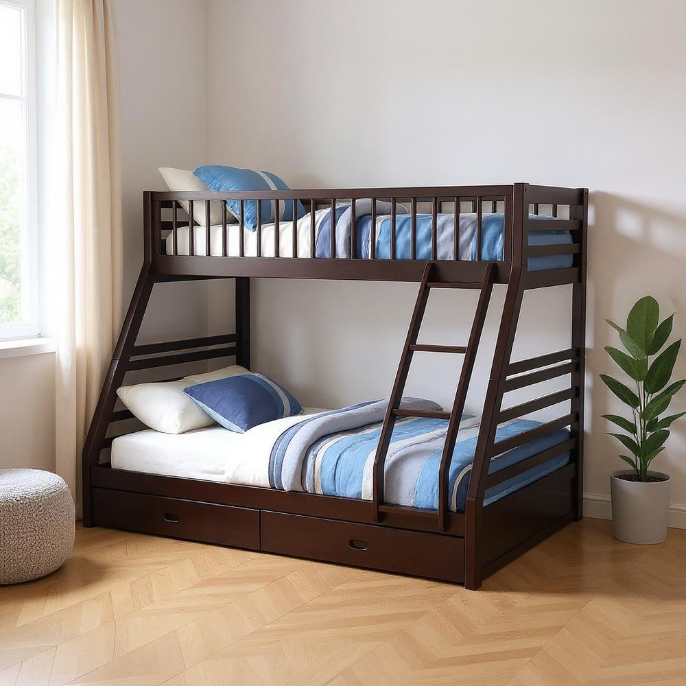 Espresso Twin Over Queen Solid Wood Bunk Bed With Storage HomeRoots