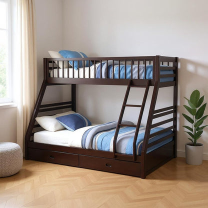 Espresso Twin Over Queen Solid Wood Bunk Bed With Storage HomeRoots