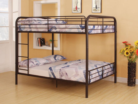 79" X 57" X 65" Dark Brown Metal Tube Full Over Full Bunk Bed - FurniFindUSA