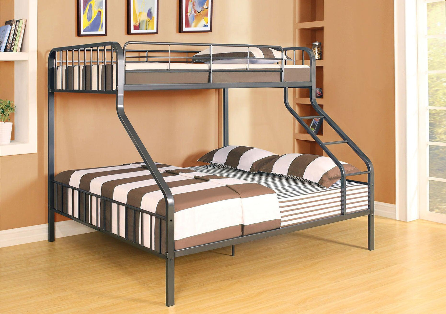 83" X 63" X 60" Gunmetal Twin Xl Over Queen Bunk Bed - FurniFindUSA