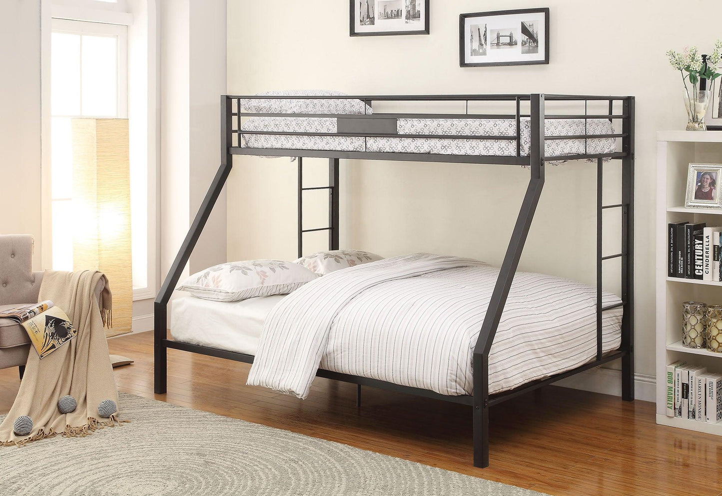 83" X 63" X 65" Sandy Black Metal Twin Xl Over Queen Bunk Bed - FurniFindUSA