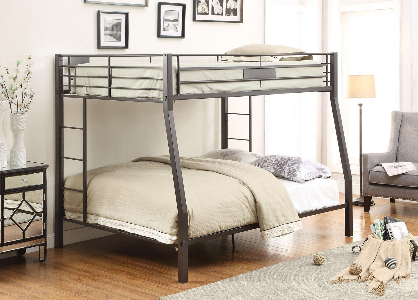 83" X 63" X 65" Sandy Black Metal Twin Xl Over Queen Bunk Bed - FurniFindUSA