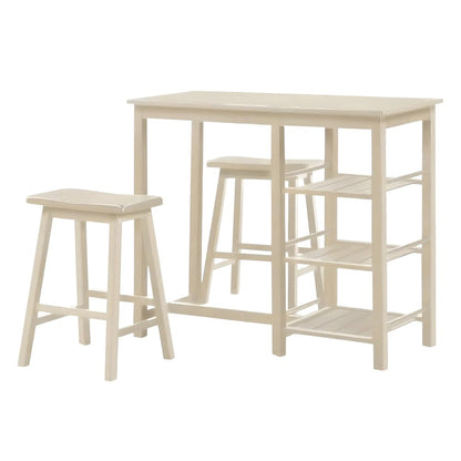 Three Piece Cream Solid Wood Counter Height Bar Table Set HomeRoots
