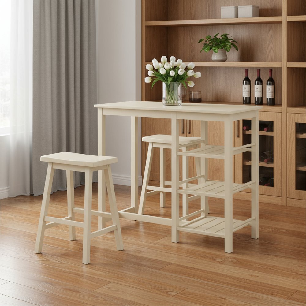 43" Three Piece Beige Solid Wood Rectangular Bar Table HomeRoots