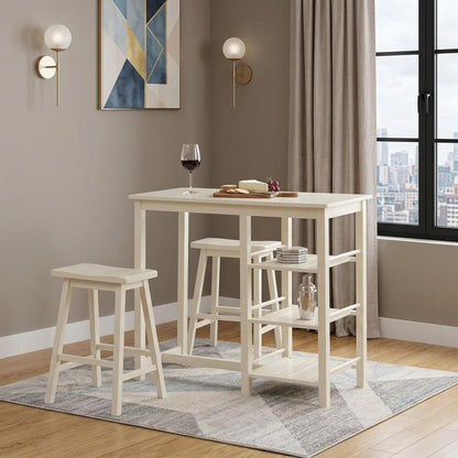 Three Piece Cream Solid Wood Counter Height Bar Table Set HomeRoots