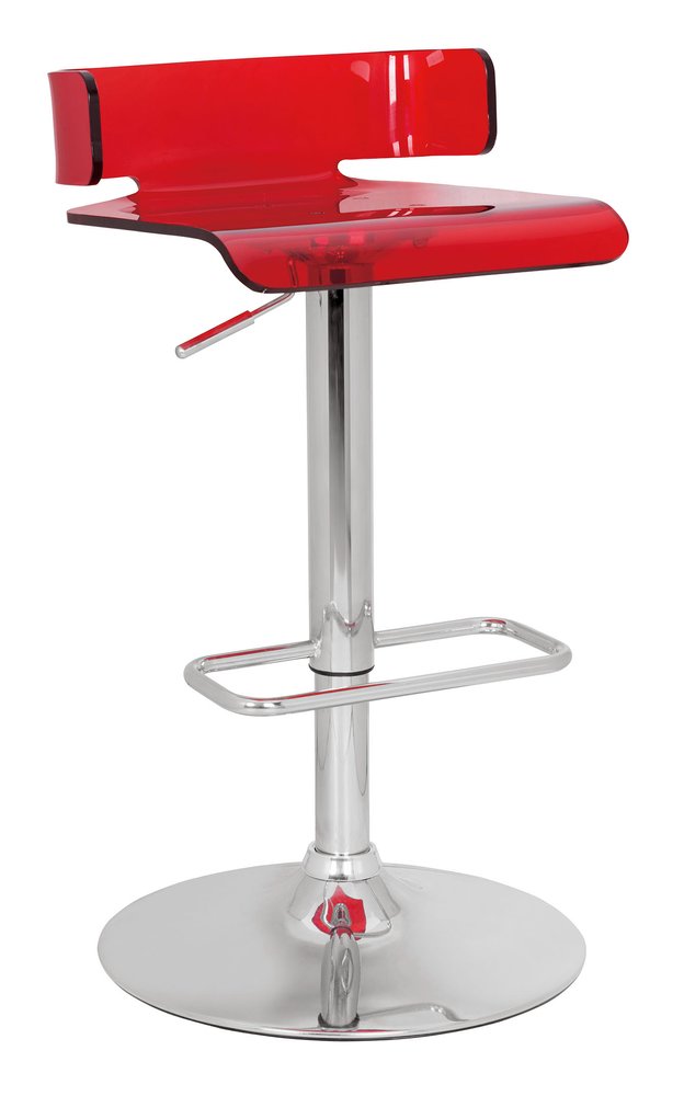Red And Silver Acrylic And Metal Low Back Adjustable Height Bar Chair HomeRoots