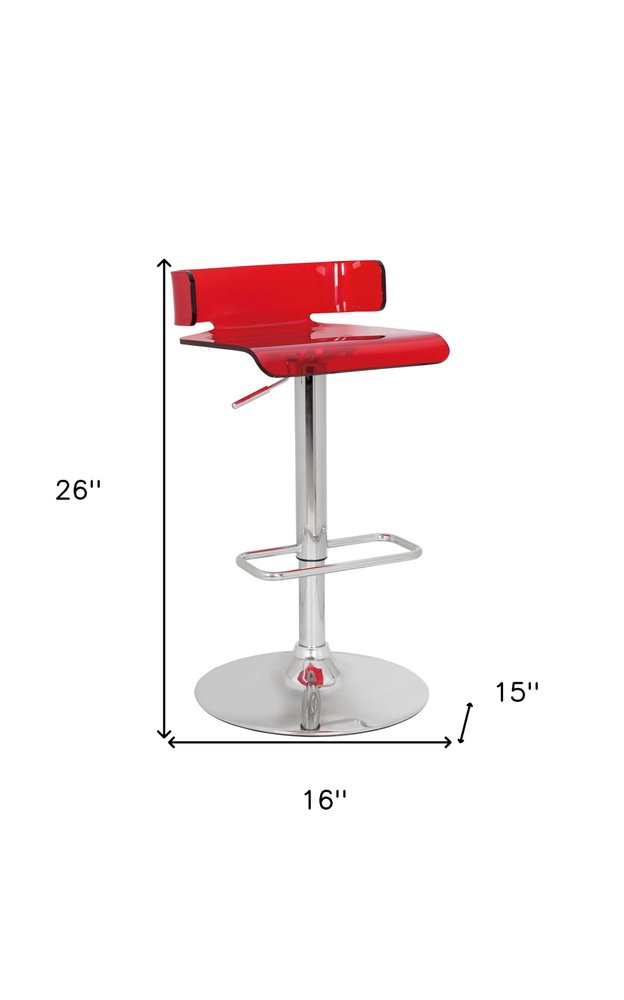 Red And Silver Acrylic And Metal Low Back Adjustable Height Bar Chair HomeRoots