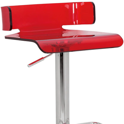 Red And Silver Acrylic And Metal Low Back Adjustable Height Bar Chair HomeRoots