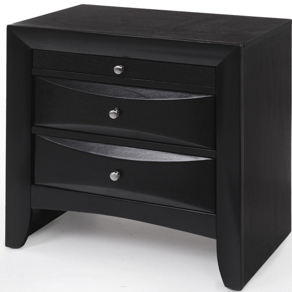 25" Dark Brown Solid Wood Three Drawer Nightstand HomeRoots