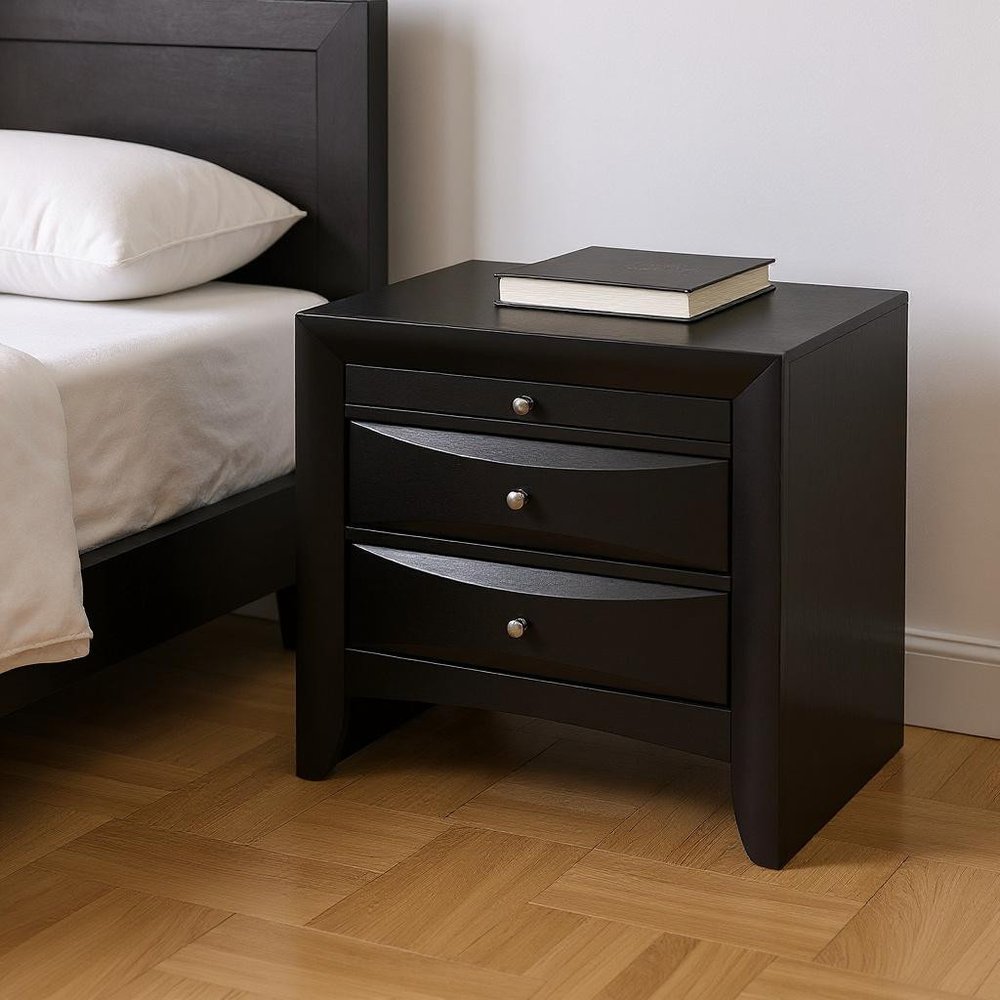 25" Dark Brown Solid Wood Three Drawer Nightstand HomeRoots