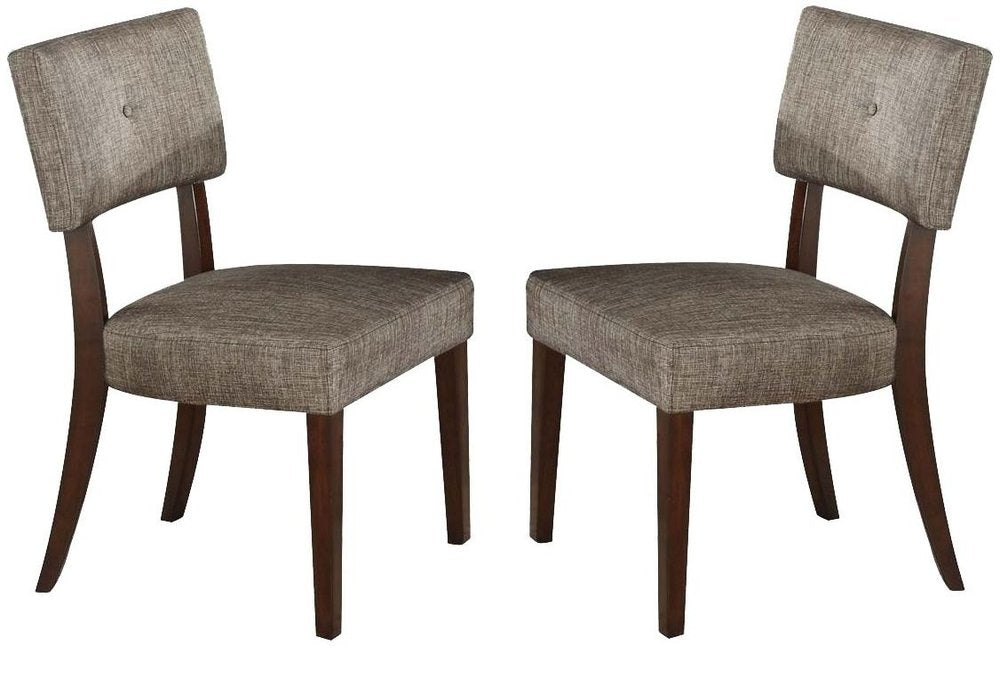 Set of Two Tufted Gray And Brown Upholstered Fabric Open Back Dining Side Chairs HomeRoots
