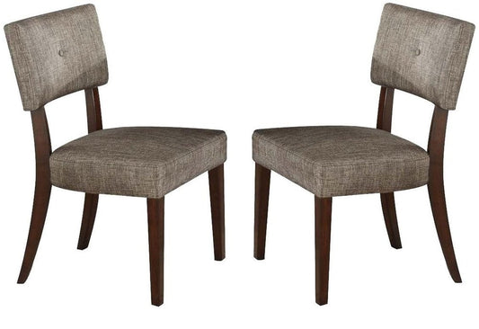 Set of Two Tufted Gray And Brown Upholstered Fabric Open Back Dining Side Chairs HomeRoots
