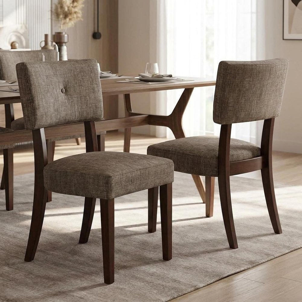 Set of Two Tufted Gray And Brown Upholstered Fabric Open Back Dining Side Chairs HomeRoots