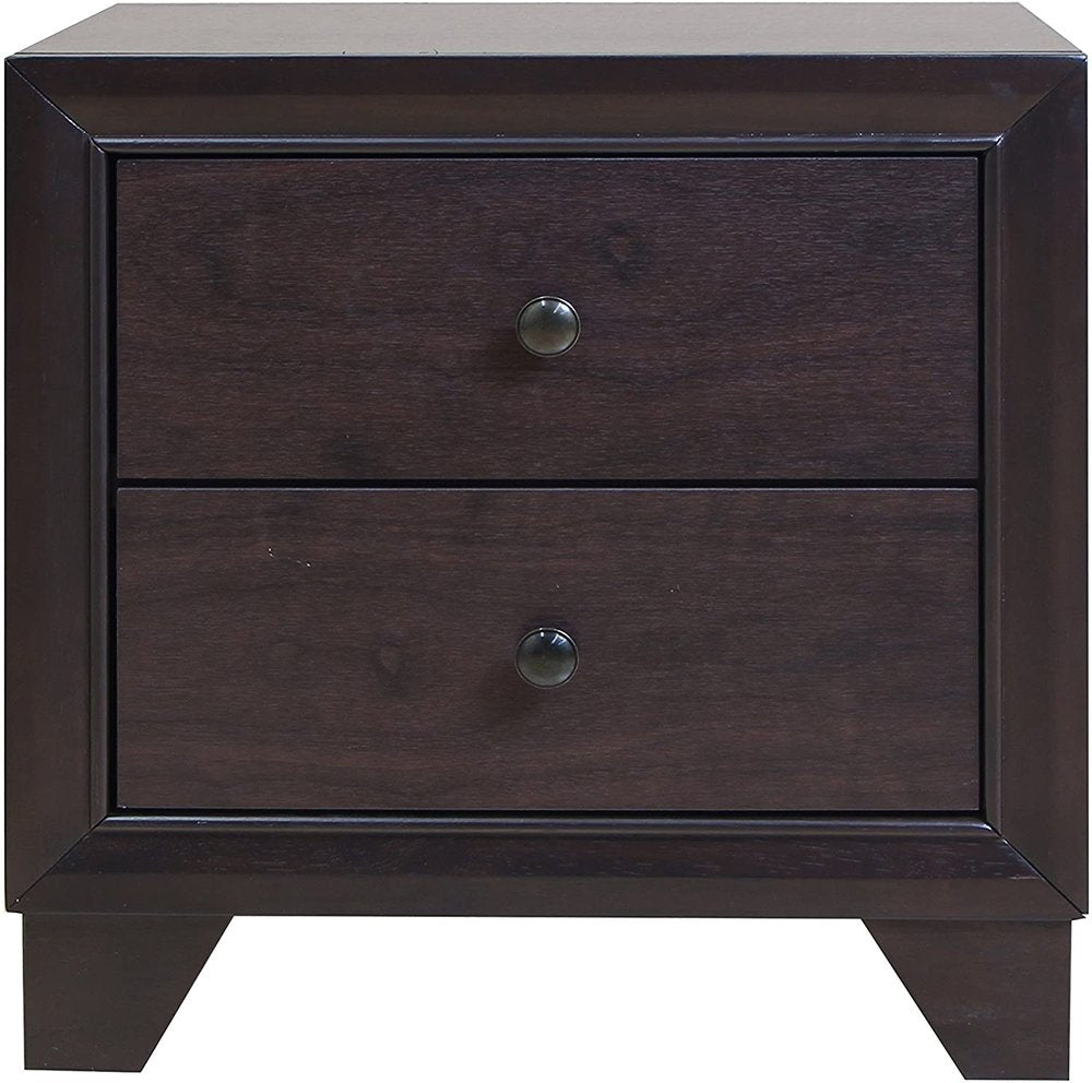 22" Espresso Two Drawers Solid Wood Nightstand HomeRoots