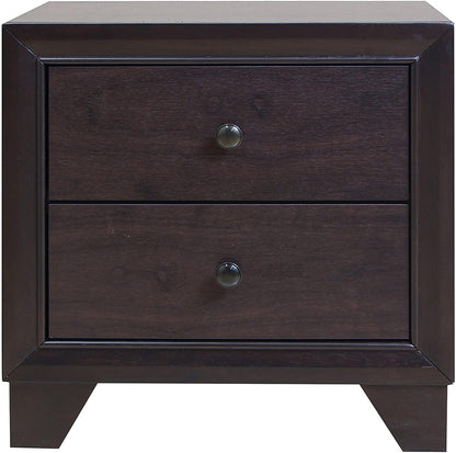 22" Espresso Two Drawers Solid Wood Nightstand - FurniFindUSA