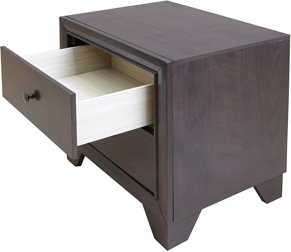 22" Espresso Two Drawers Solid Wood Nightstand — view 3