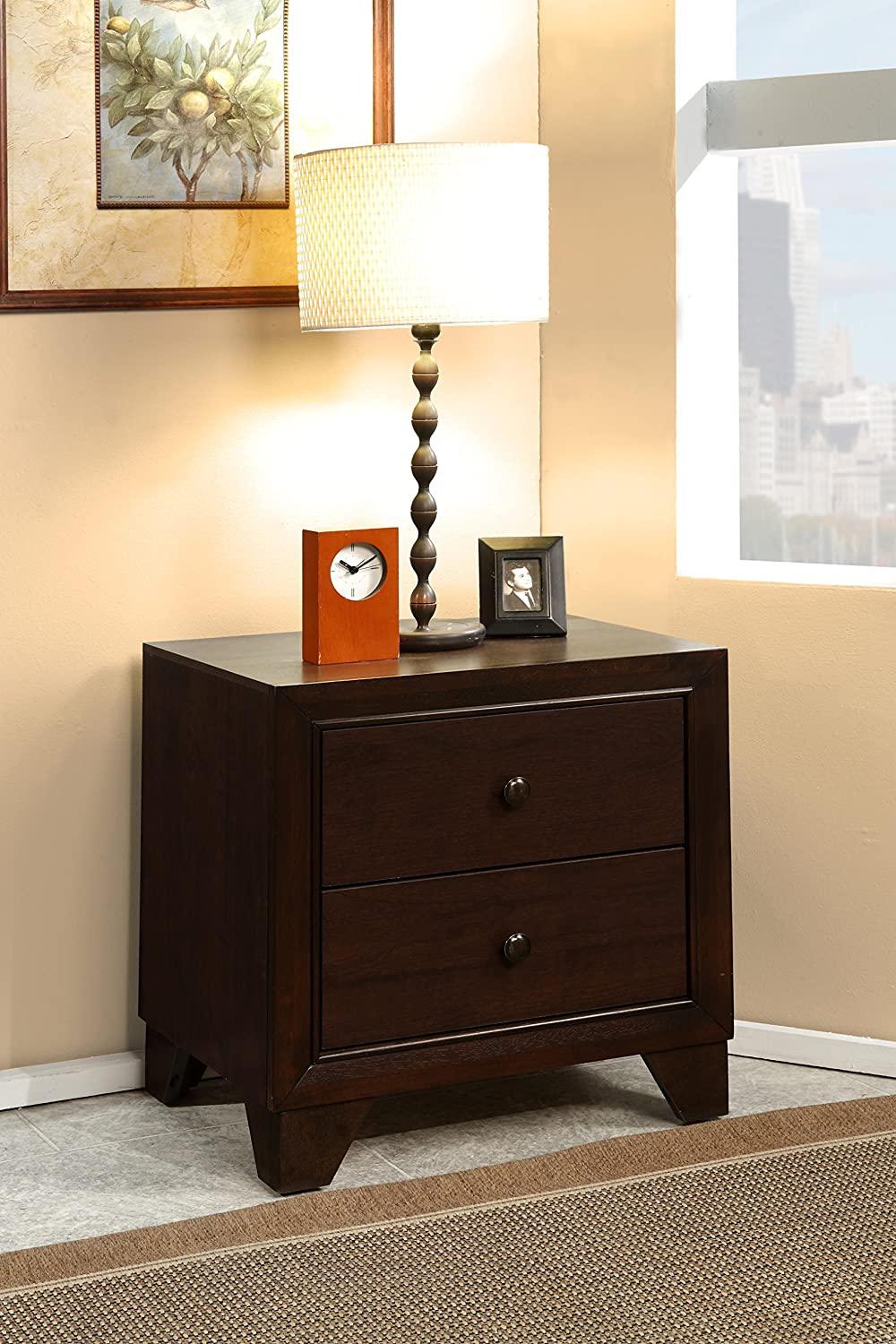 22" Espresso Two Drawers Solid Wood Nightstand - FurniFindUSA