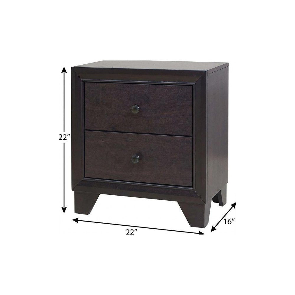 22" Espresso Two Drawers Solid Wood Nightstand HomeRoots