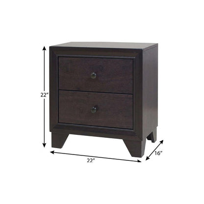 22" Espresso Two Drawers Solid Wood Nightstand HomeRoots