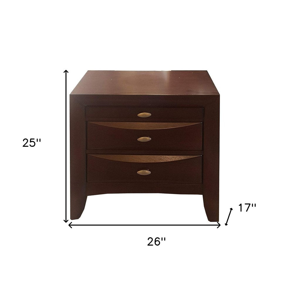 25" Espresso Three Drawers Solid Wood Nightstand HomeRoots