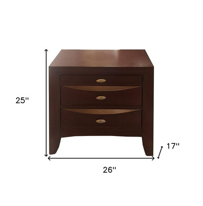 25" Espresso Three Drawers Solid Wood Nightstand HomeRoots
