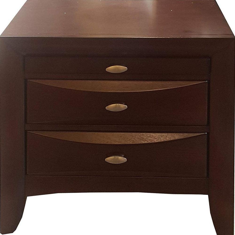 25" Espresso Three Drawers Solid Wood Nightstand - FurniFindUSA