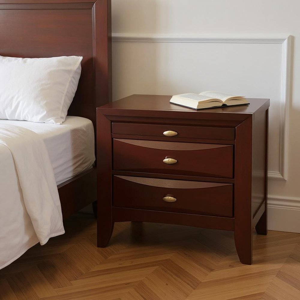 25" Espresso Three Drawers Solid Wood Nightstand HomeRoots