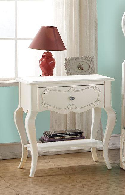 24" X 17" X 26" Pearl White Pine Wood Nightstand - FurniFindUSA