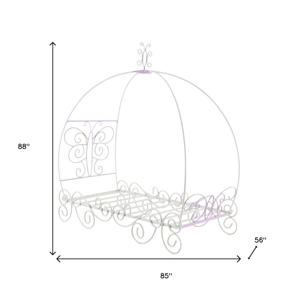 Purple and White Metal Canopy Bed Frame HomeRoots
