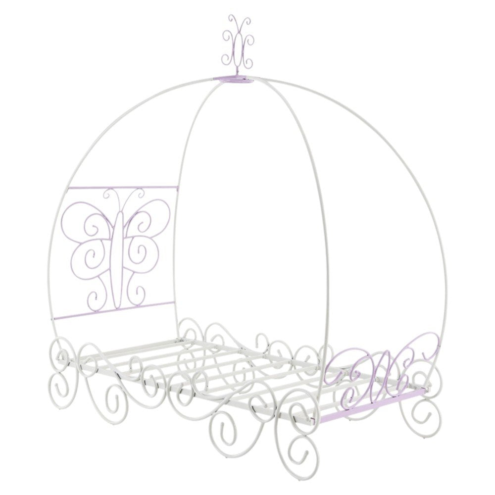 Purple and White Metal Canopy Bed Frame HomeRoots