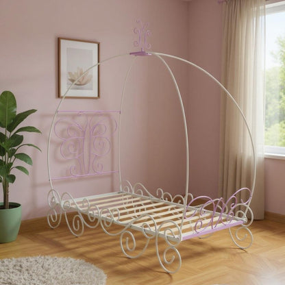Purple and White Metal Canopy Bed Frame HomeRoots