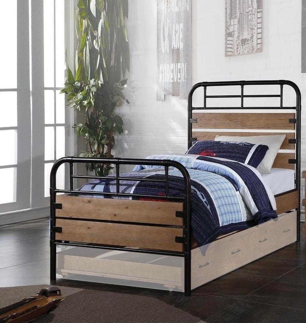 Steel Twin Brown and Black Bed - FurniFindUSA