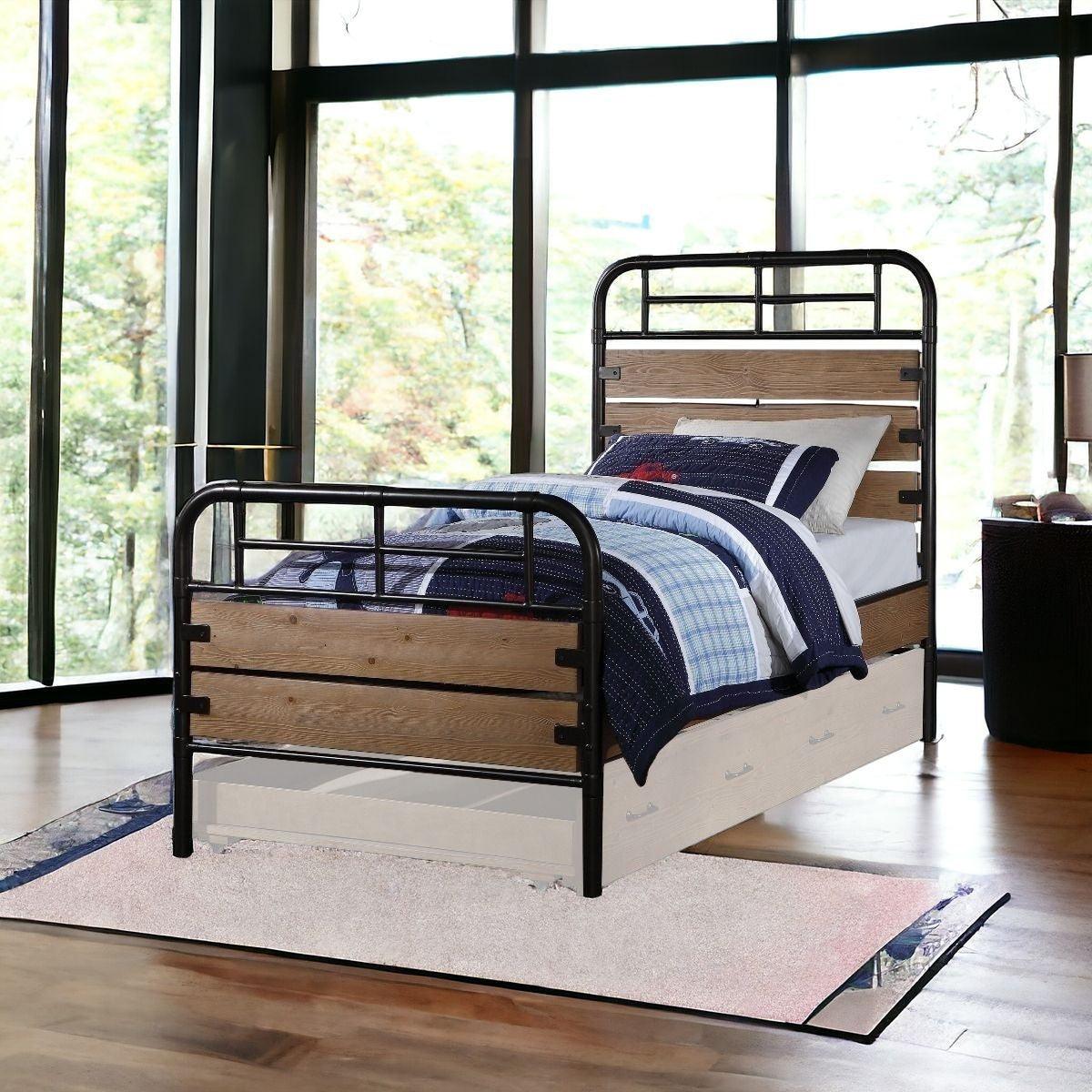 Steel Twin Brown and Black Bed - FurniFindUSA
