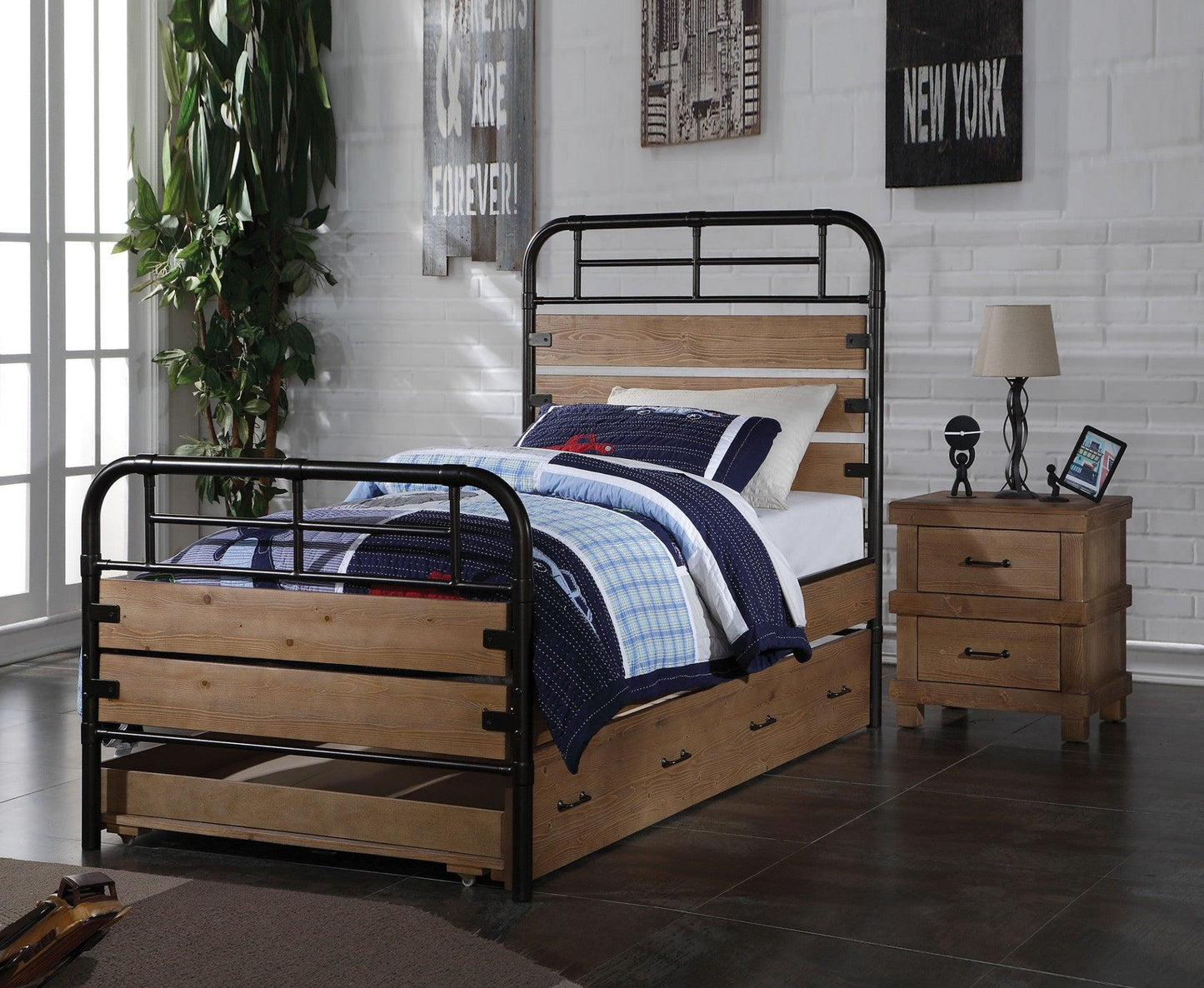 Solid Wood Twin Brown and Black Bed - FurniFindUSA