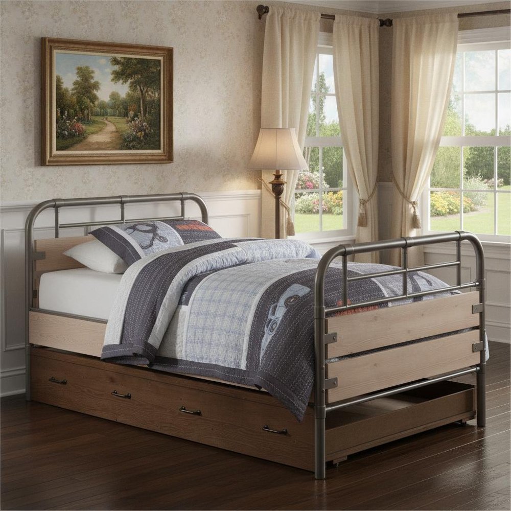 Brown and Black Solid Wood Twin Bed Frame HomeRoots