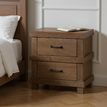 23" Brown Two Drawers Metal Nightstand HomeRoots