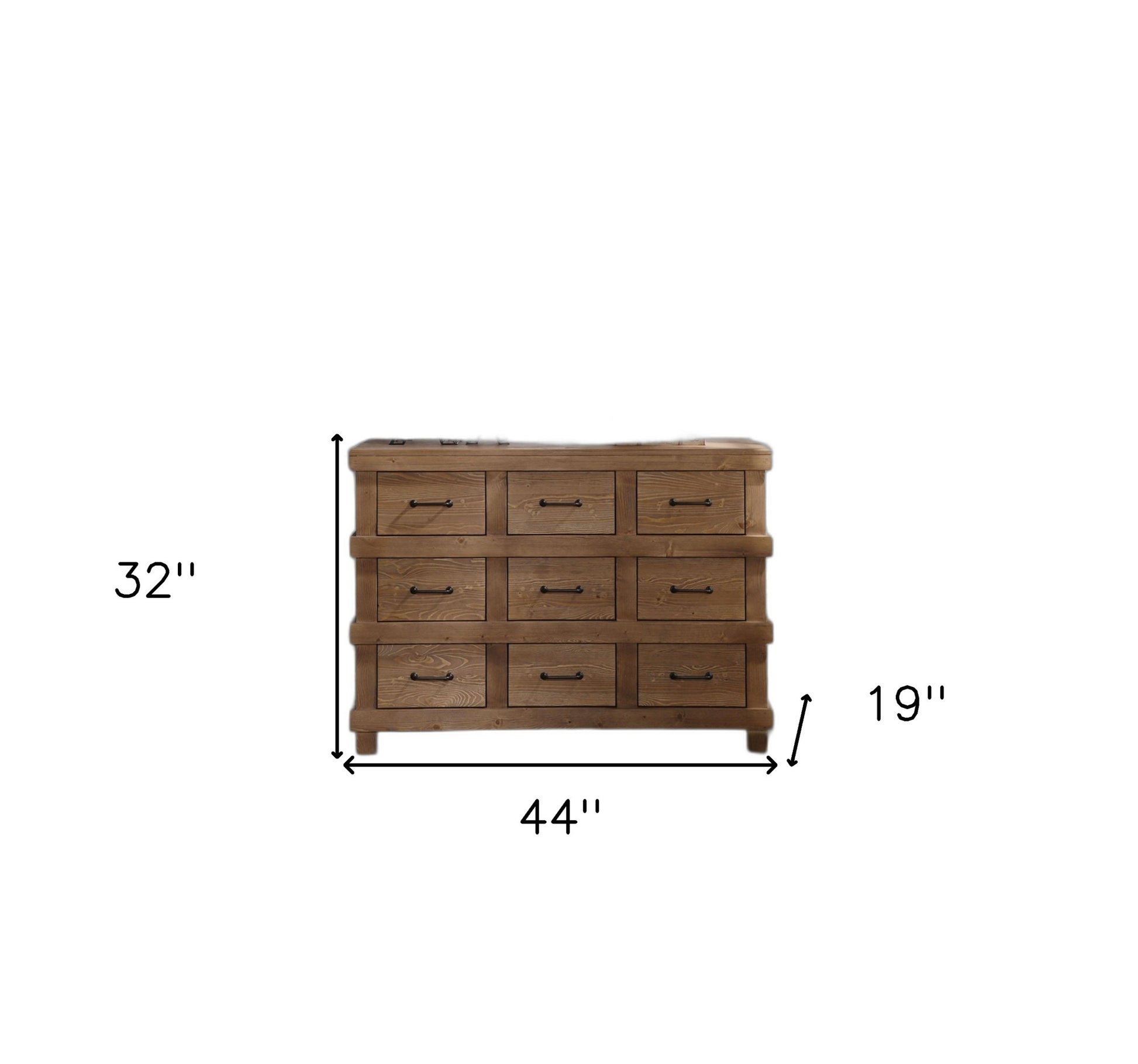 44" Brown Solid Wood Nine Drawer Triple Dresser - FurniFindUSA