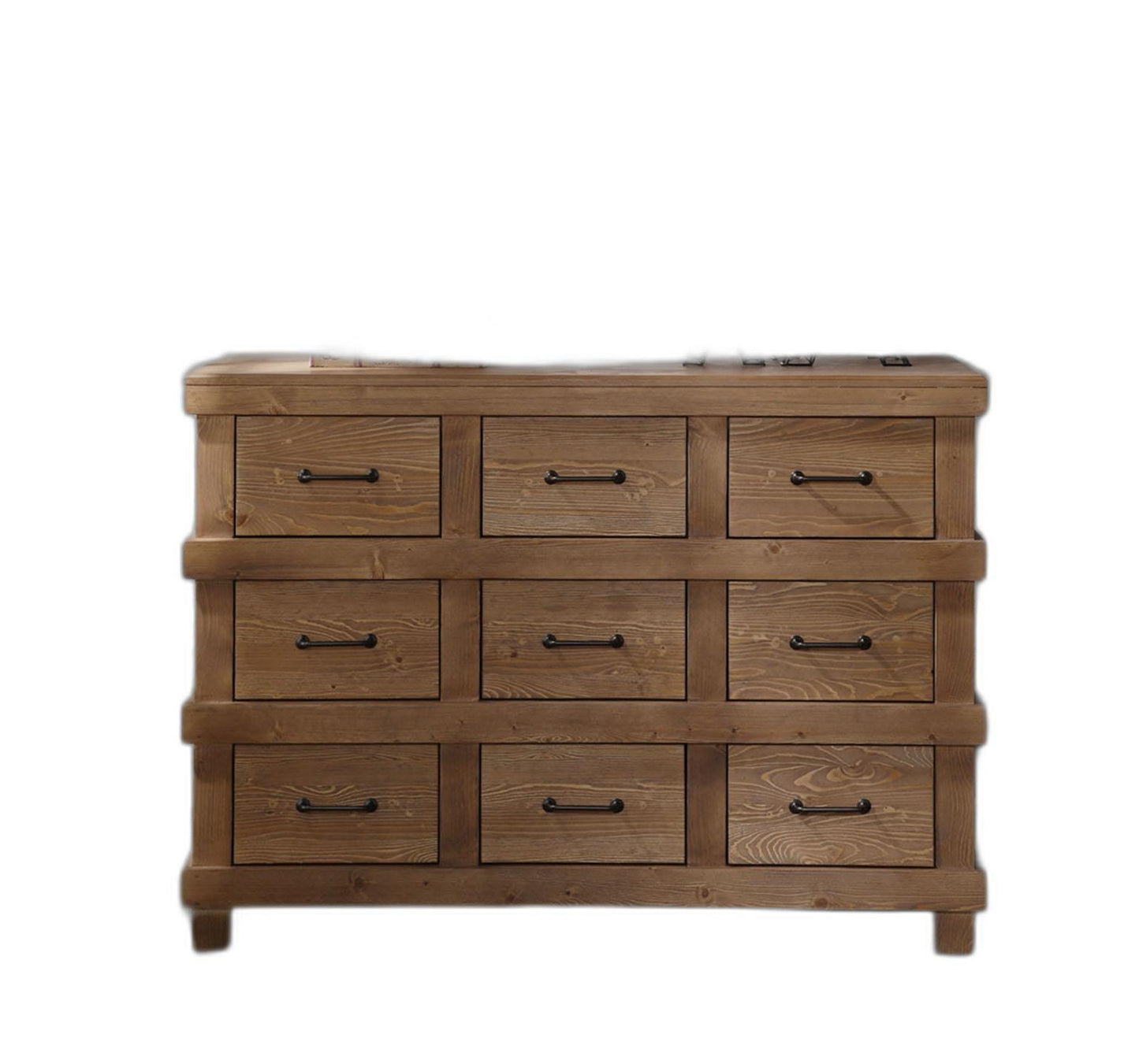 44" Brown Solid Wood Nine Drawer Triple Dresser - FurniFindUSA