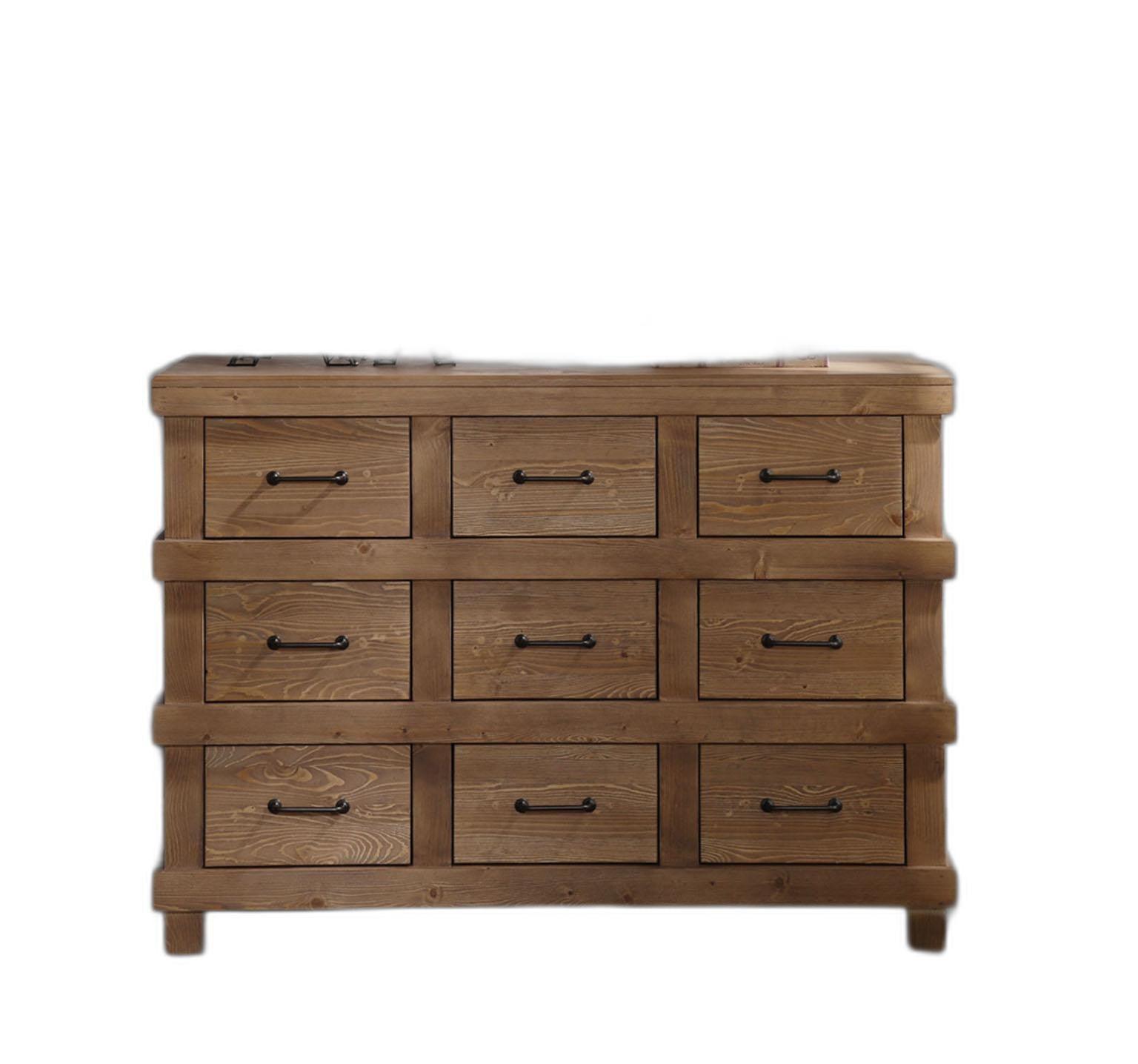 44" Brown Solid Wood Nine Drawer Triple Dresser - FurniFindUSA