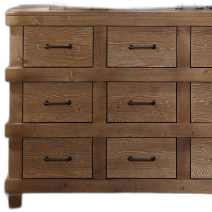 44" Brown Solid Wood Nine Drawer Triple Dresser - FurniFindUSA