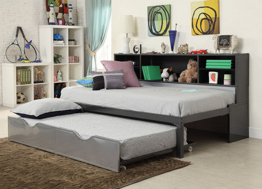 Steel Twin Black and Silver Bed With Trundle