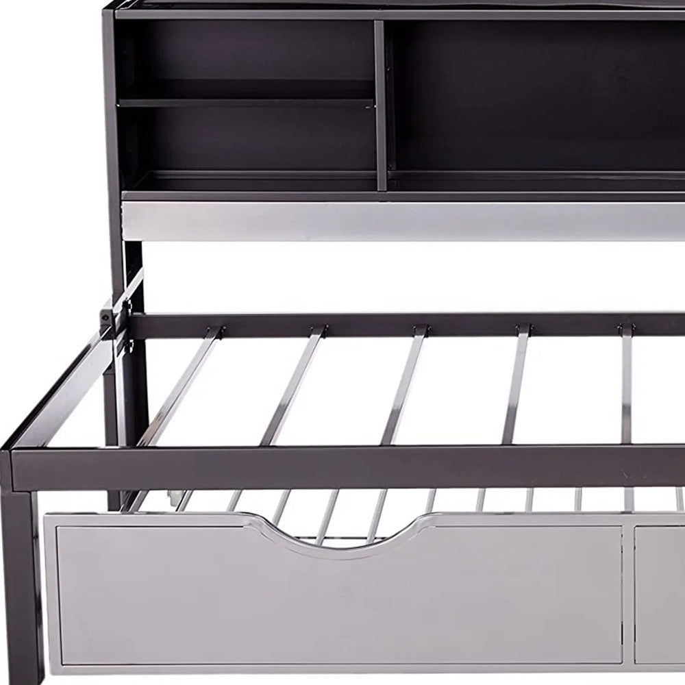 Steel Twin Black and Silver Bed With Trundle