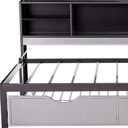 Steel Twin Black and Silver Bed With Trundle - FurniFindUSA