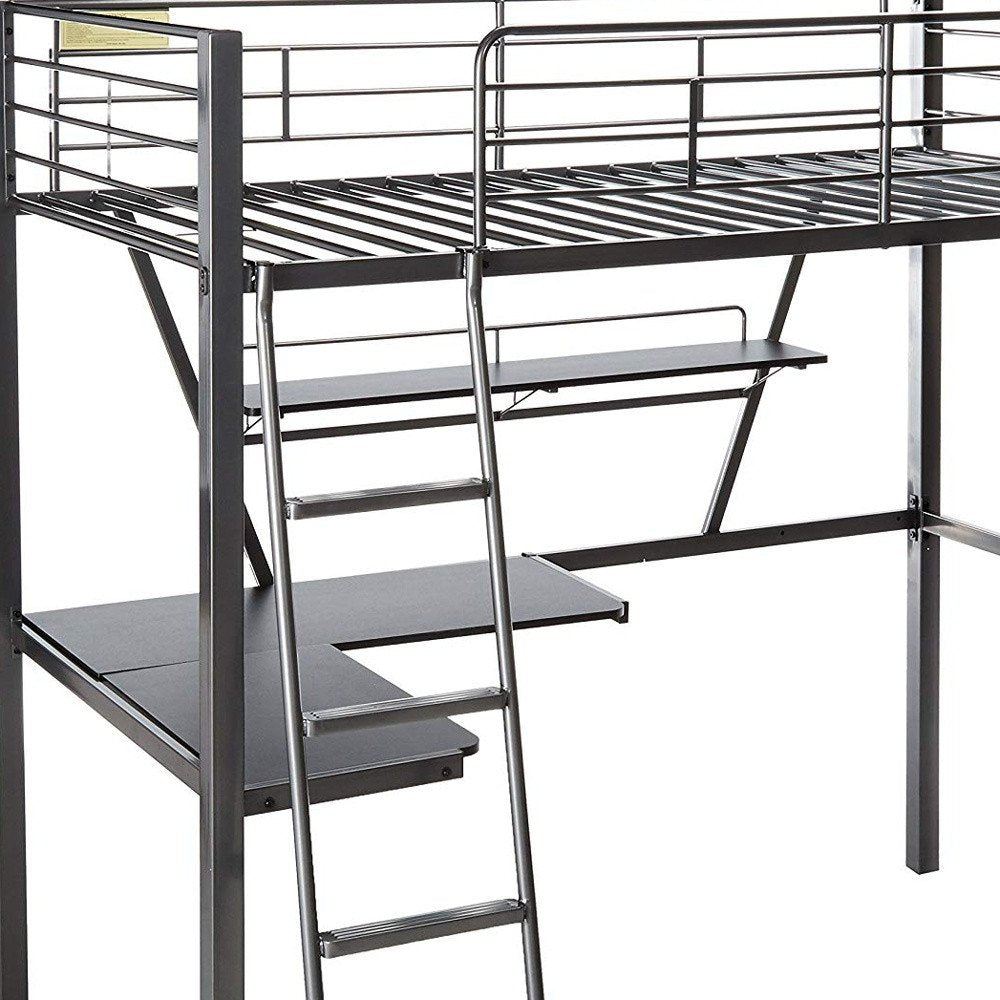 79" X 42" X 72" Silver And Black Metal Tube Loft Bed With Desk HomeRoots